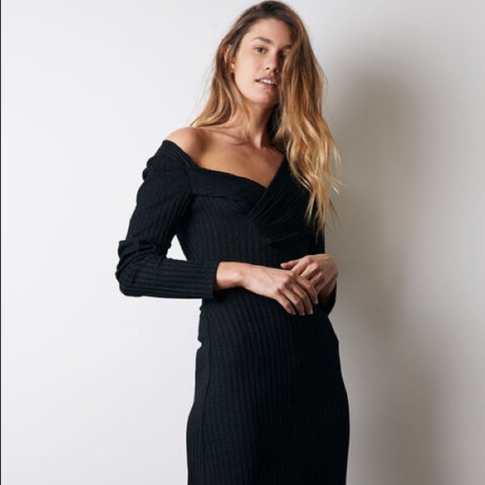 Bardot Ribbed Lanika Black Midi Dress Size M